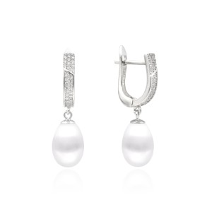 Cercei perle naturale albe de argint cu pietre si tortita DiAmanti SK17204EL-W-G (Argint 925‰ 2,85 g.)